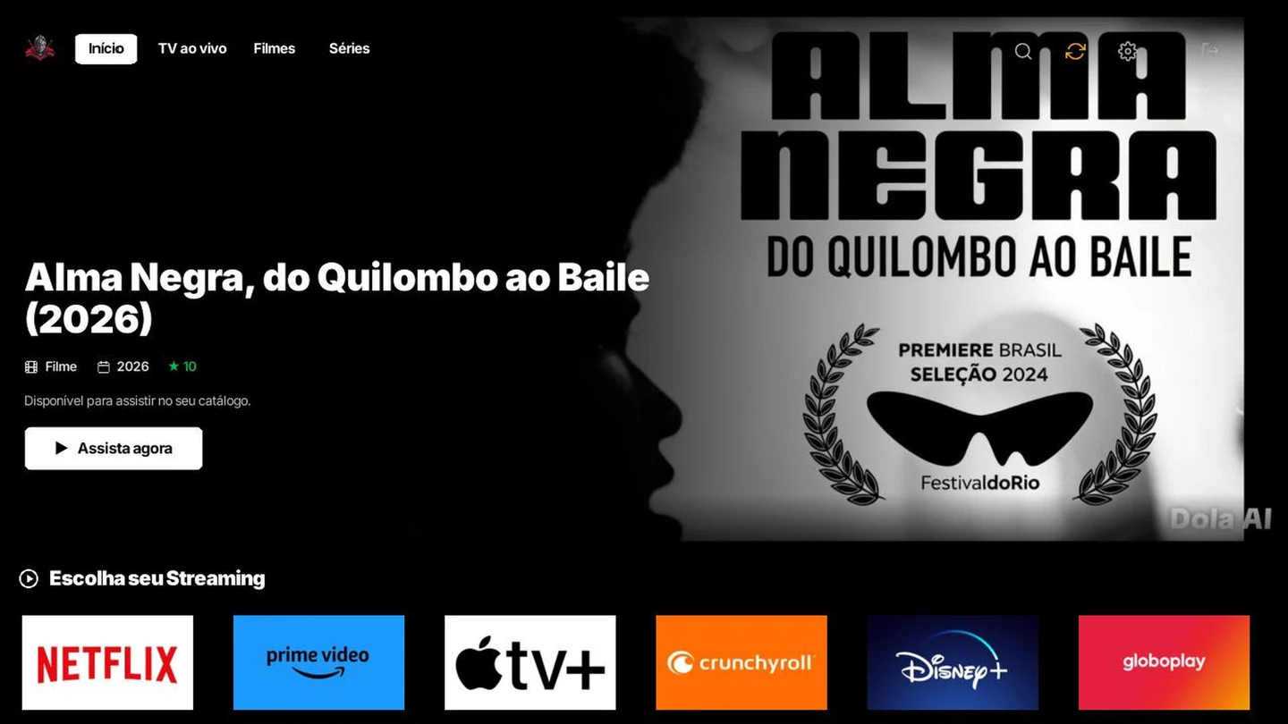 Tela inicial real do Warrior TV, com destaque de conteúdo e navegação por filmes e séries